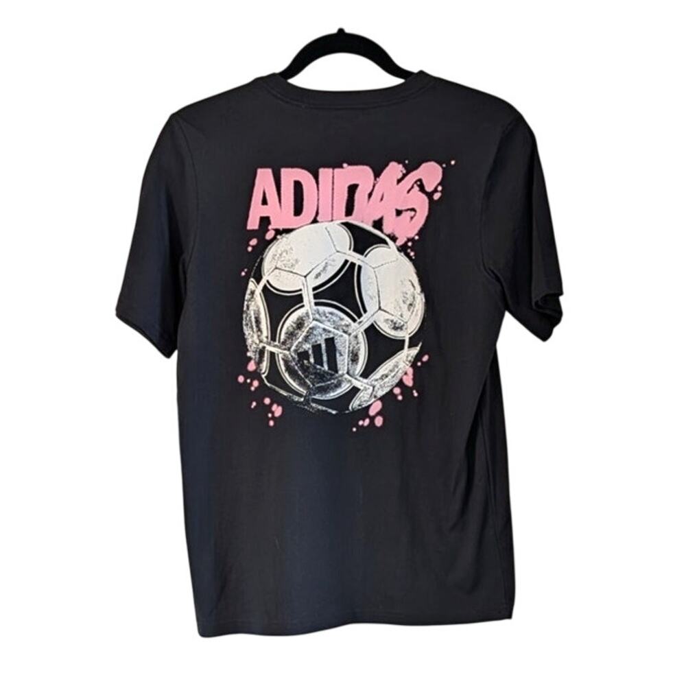 Adidas NEW Soccer Graphic Tee Boys Large Black Pink Athletic T-Shirt - Picture 1 of 7